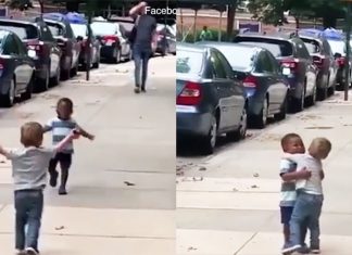 best buds hug after 2 days apart