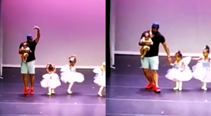 dad dances with nervous daughter