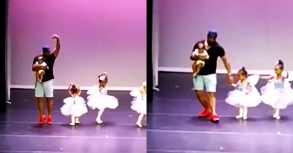 dad dances with nervous daughter