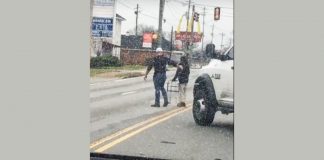 Kind man helps cross road