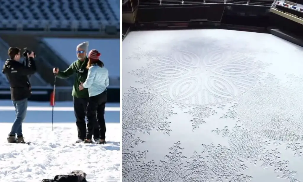 man creates stunning snow art