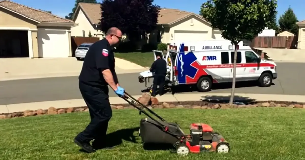 emt mows lawn