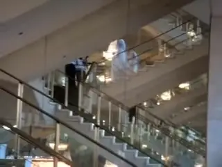 Bride falling down stairs