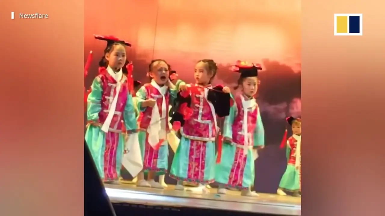 Little Girl Despite Bawling Her Eyes Out Stage Keeps on Dancing 