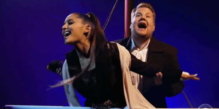 James Cordon And Ariana Grande Perform Titanic Tribute