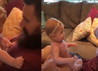 baby reacts daddy face
