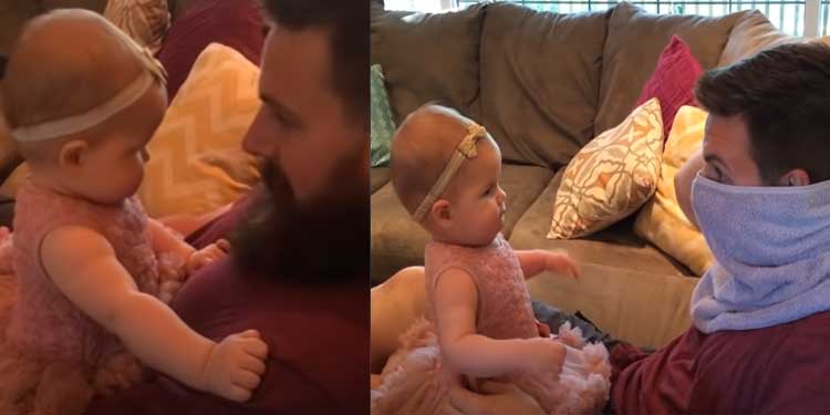 baby reacts daddy face