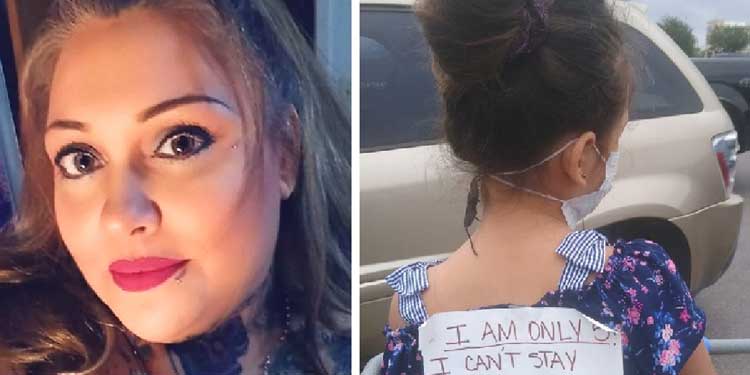 Mom straps sign on daughters