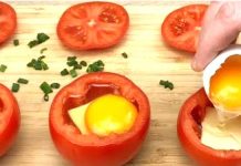 Pour egg into a tomato