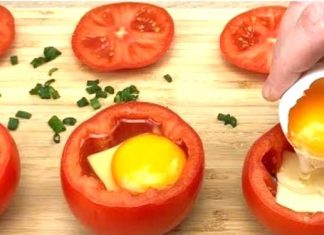 Pour egg into a tomato
