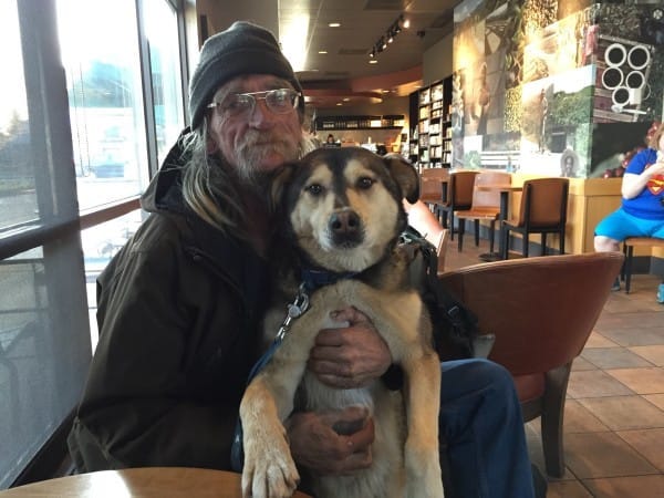 Homeless man dog