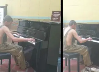 homeless man plays the piano